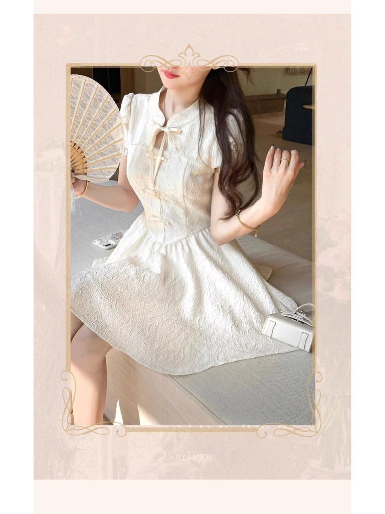 Französisches Nationalstil Jacquard A-Linien Kleid - Taillenbetonend, Schlankmachend, Hochtailliert Sommer Mode