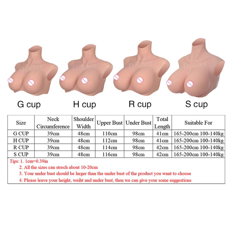 Dokier H R S Cup Oversize plus Realistic Silicone Breast Forms Fake Boobs Breast Plates[Round neck silicone filled boobs
