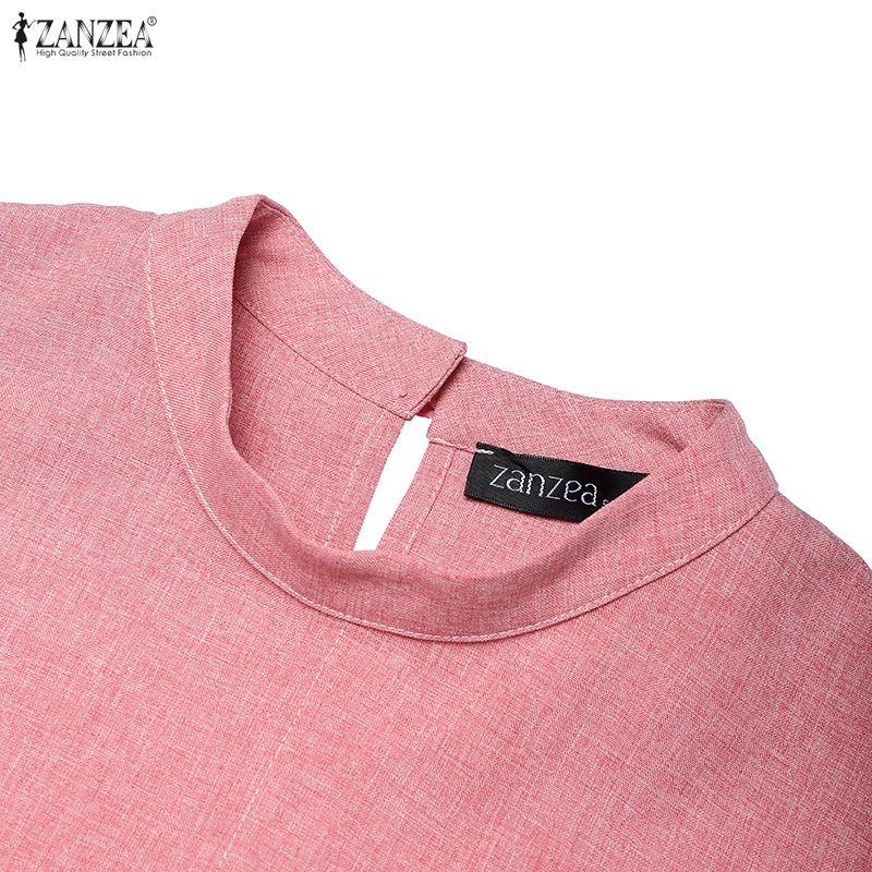 ZANZEA Women Casual Stand Collar Short Sleeve Irregular Blouse