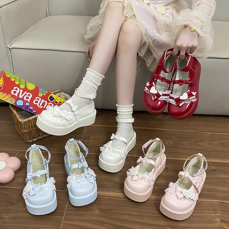 College Style Jk Platform Bow Shoes Women's Single Shoes Sweet Loli 2025 New Platform Heightening Lolita Women's Shoes