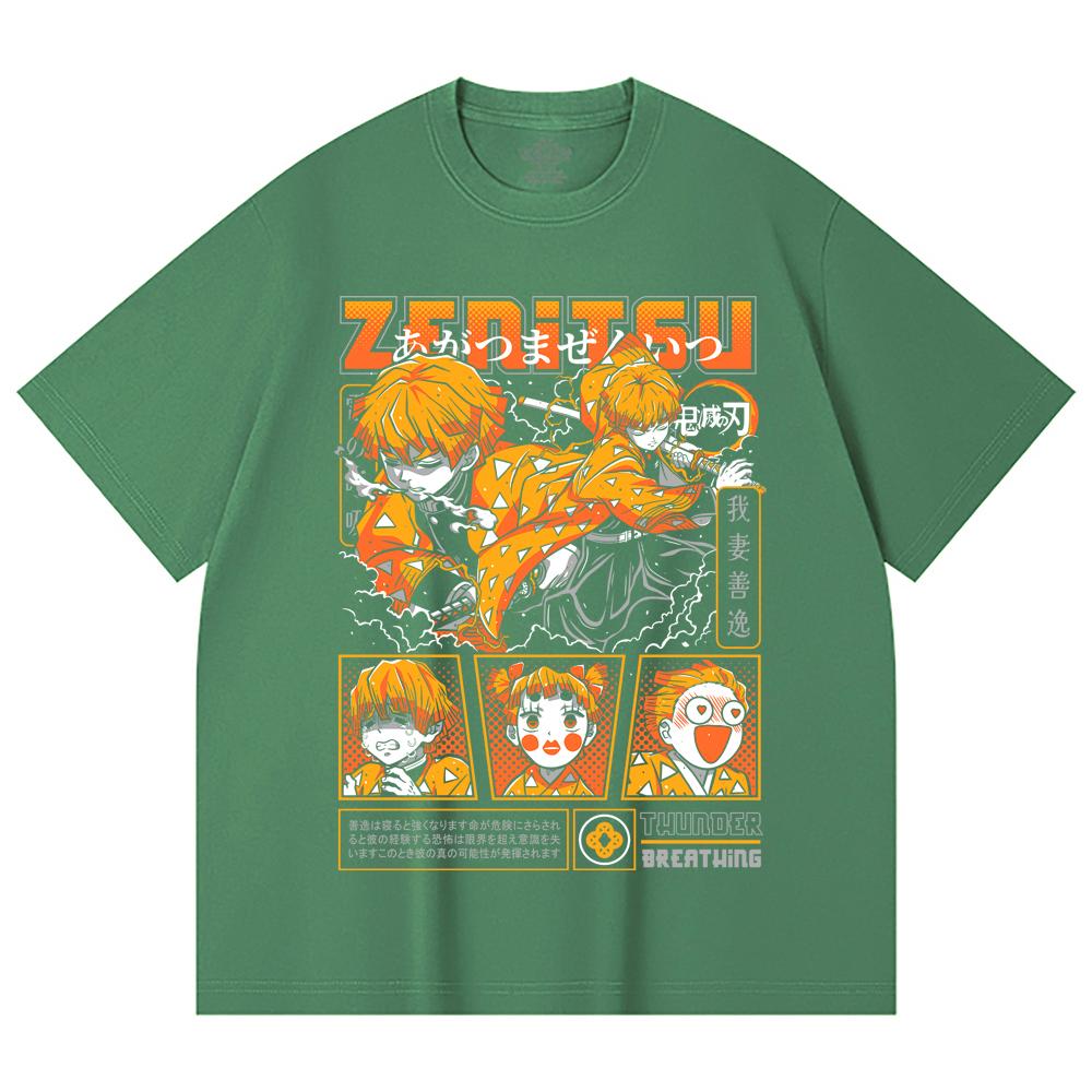 230 Gsm 100% Cotton Demon Slayer V68 Zenitsu Print Unisex Heavy Cotton T Shirt