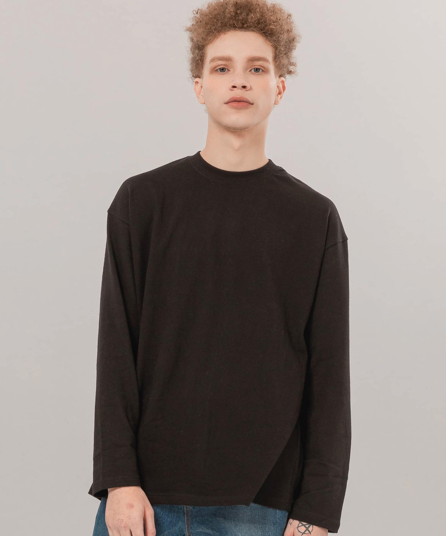 Compagno Long Sleeve Heavy Oversized Plain Long Sleeve T-Shirt Black Black/M