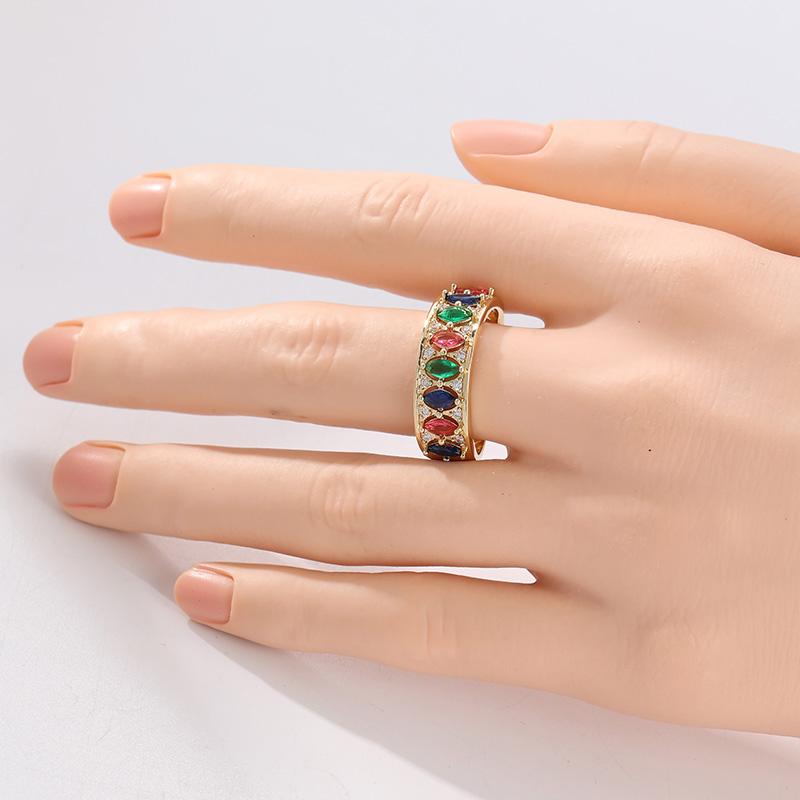 Gorgeous Inlaid Red Green Blue CZ Women's Ring Trendy Gold Color Geometry Daily Wear Party Jewelry Anniversary Gift
