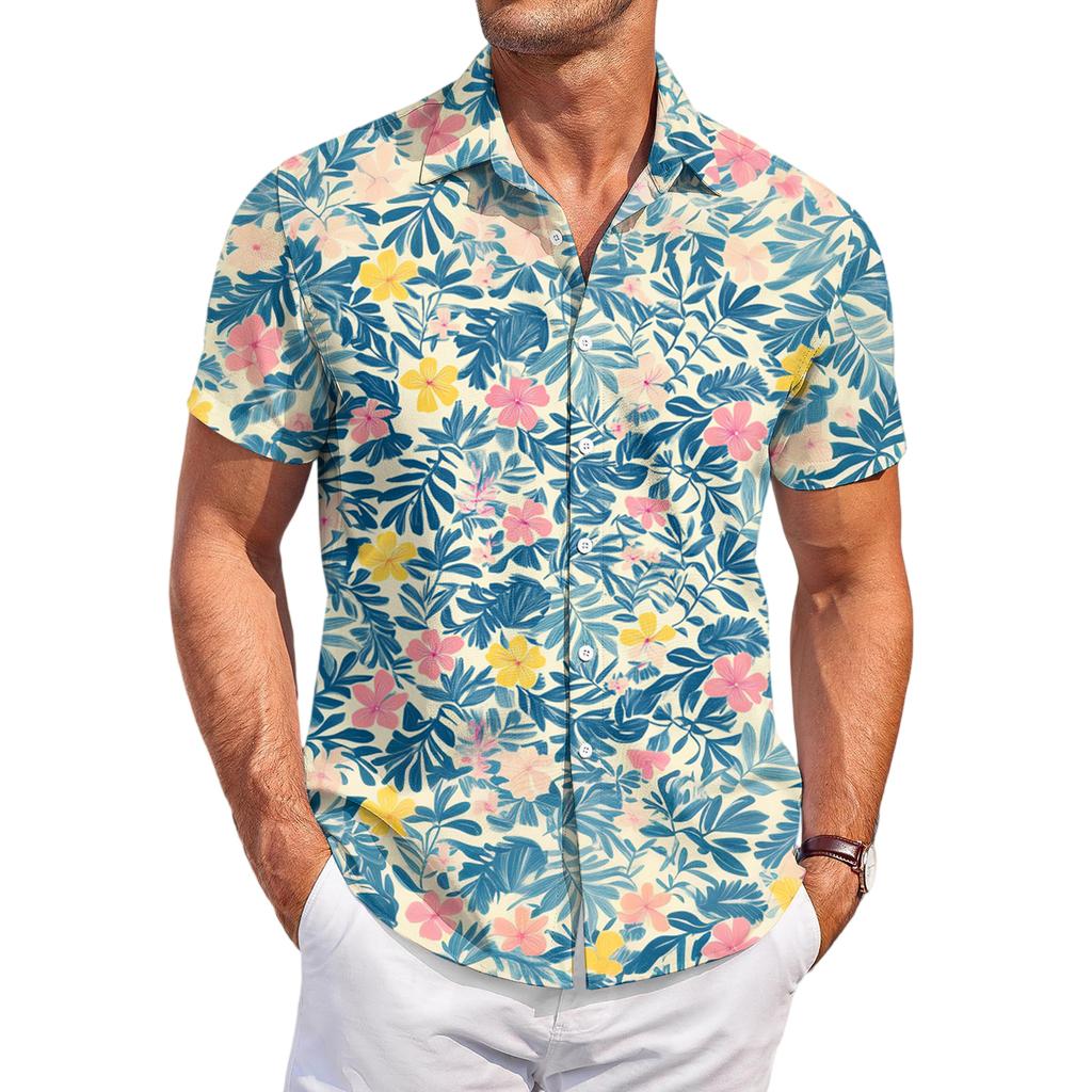 Men's Casual Fashion Printed Short,Sleeve Shirt