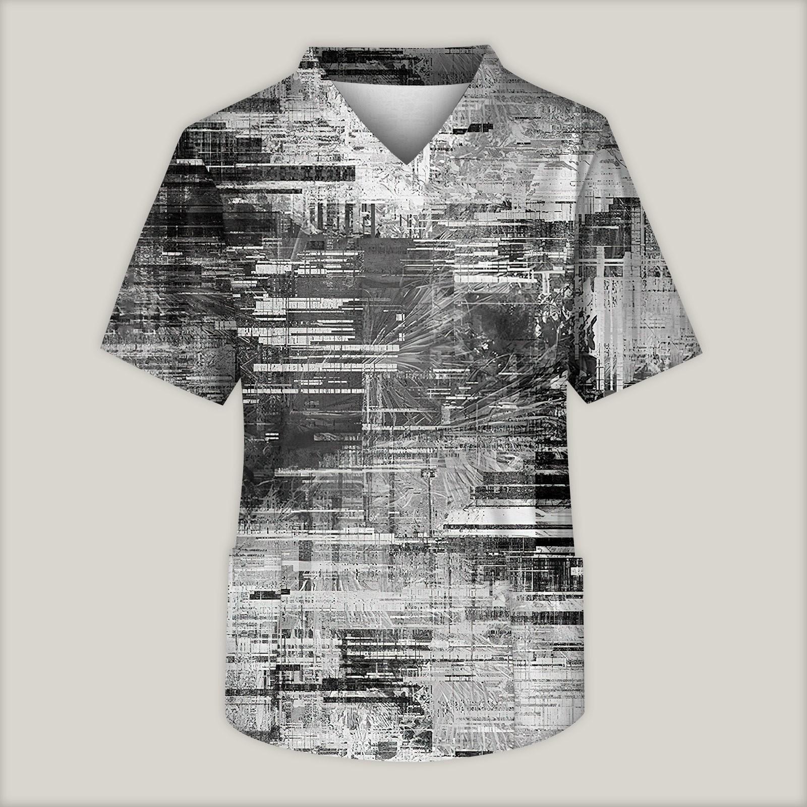 

Мужская рабочая блузка с короткими рукавами и v-образным вырезом с принтом, топ с нагрудным карманом S