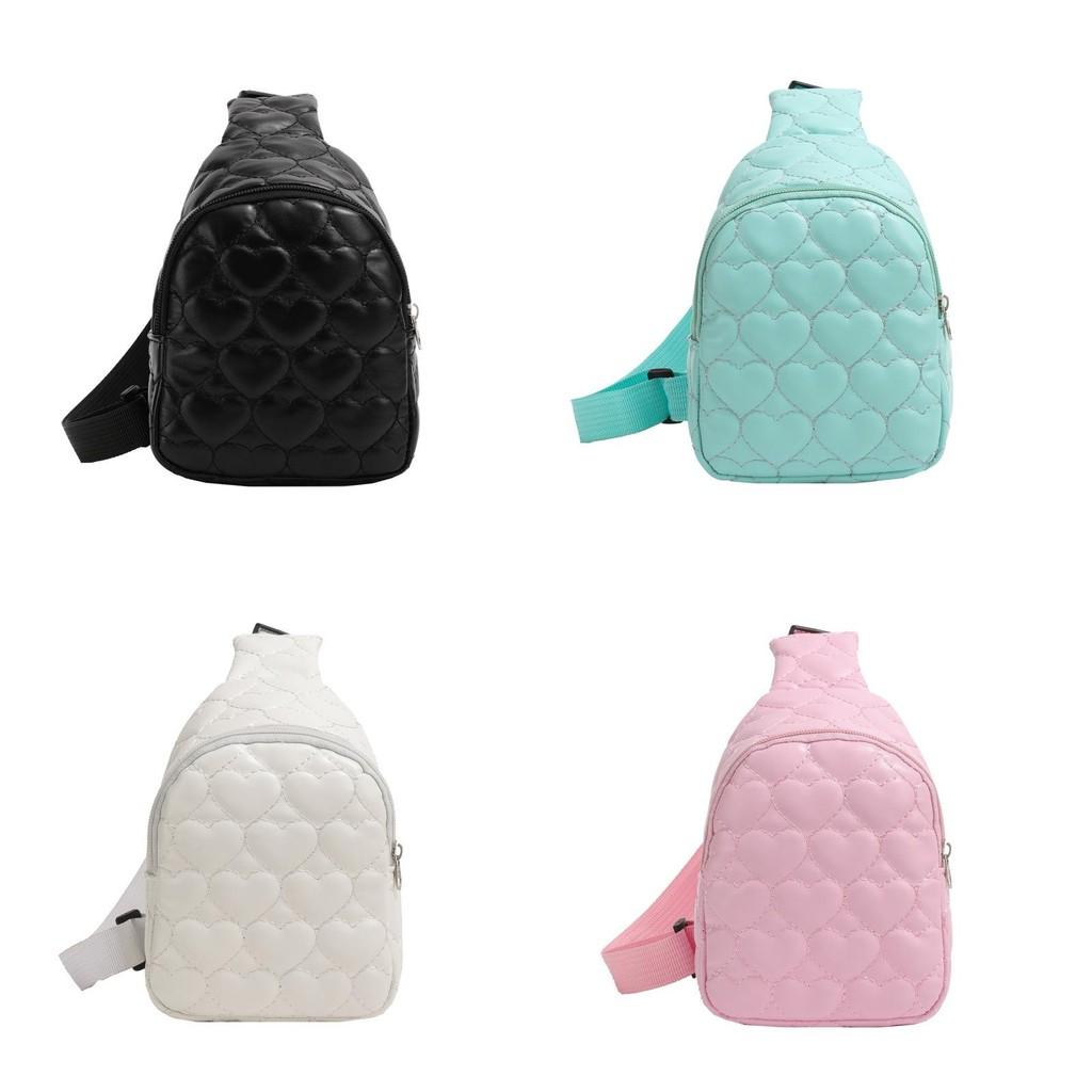 Childrens Candy Color Heart Embroidered Chest Bag With Breathable Pu For Daily Use