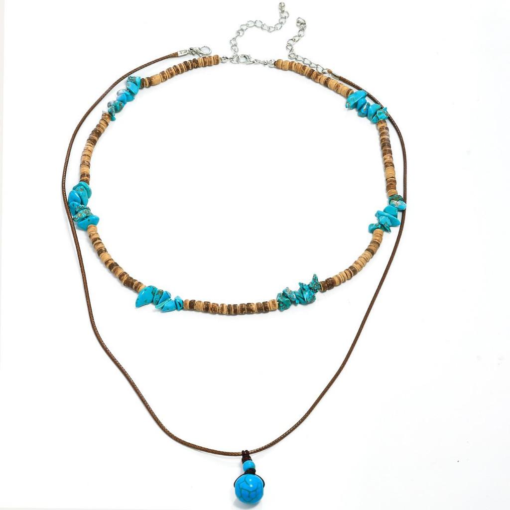 Bohemian Turquoise Coconut Shell Leather Necklace Set for Men