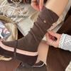 Cotton Blend Mid-calf Knit Socks Bow Button Ballet Winter Socks Winter Warm Socks  Gift Giving