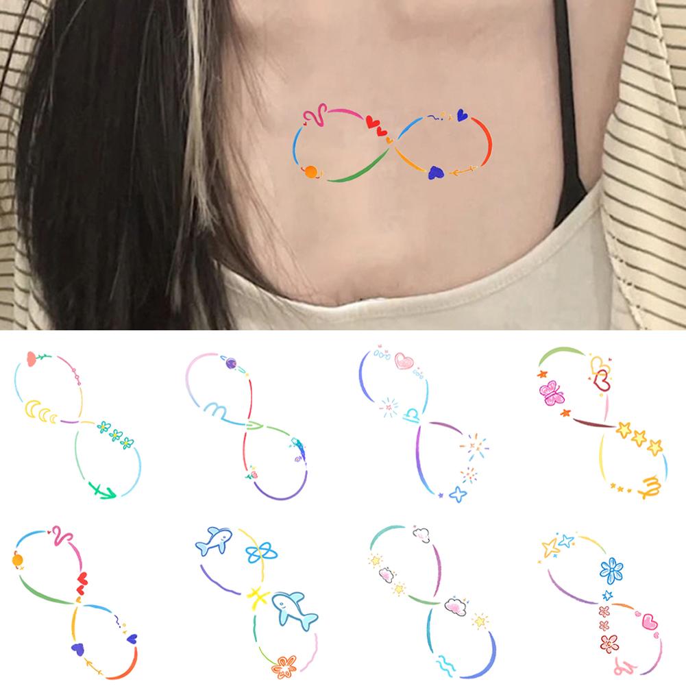 Zwölf bunte Tattoo-Aufkleber Wasserdicht Lang anhaltender Aufkleber Schlüsselbein Niedlich Damen V1U5