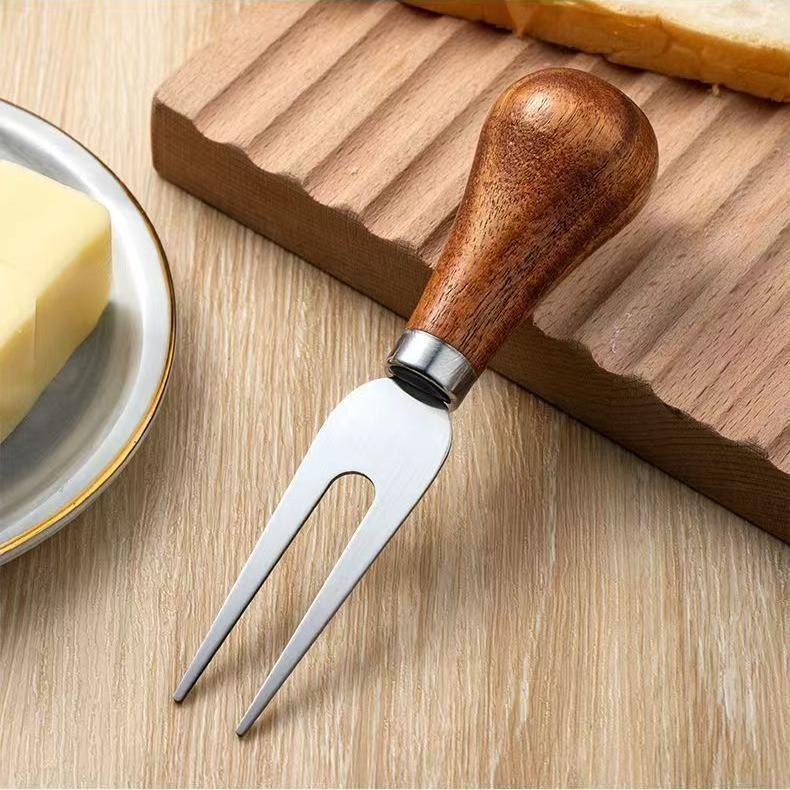 Vertical wooden handle Stainless steel knife and fork Cheese knife Butter knife Western knife Bread cream knife and fork Cheese sauce
