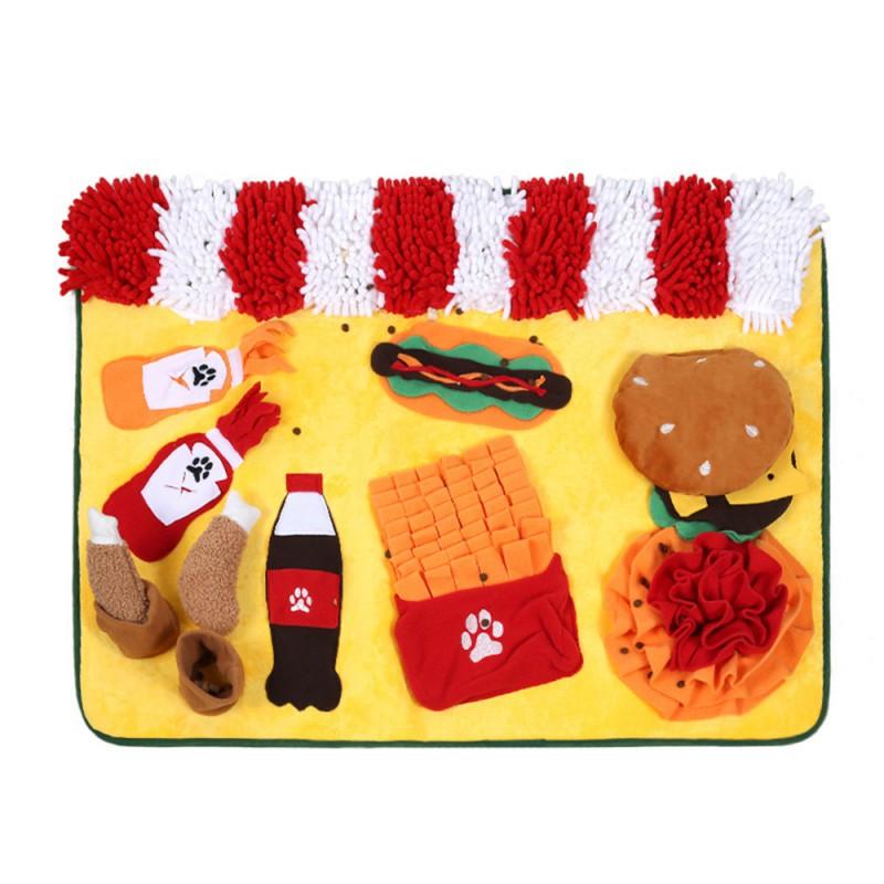 Interactive Snuffle Mat Dogs - Slow Feeding Puzzle Toy With Crinkly Paper Inserts Fleece Fabric Burgundy Hamburger Set