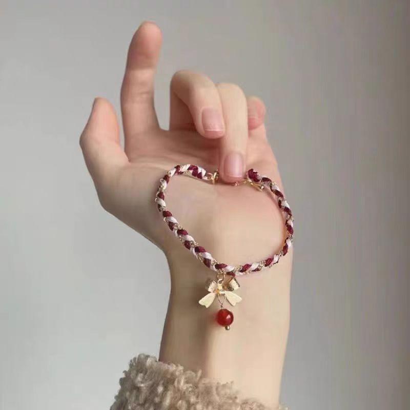 White Unique Red And Green Bow Knot Fashion Bracelet For Women Perfect For Gifts Travel