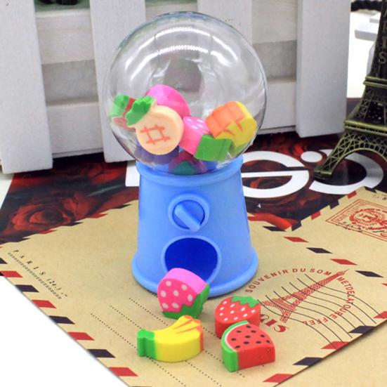 12Pcs Eraser Toy Creative Practical Fruit Shape Pencil Eraser Stationery Twisted Egg Toy for Children