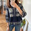 ZANZEA Women Bohemian Print Casual V-Neck 3/4 Sleeve Loose Blouse