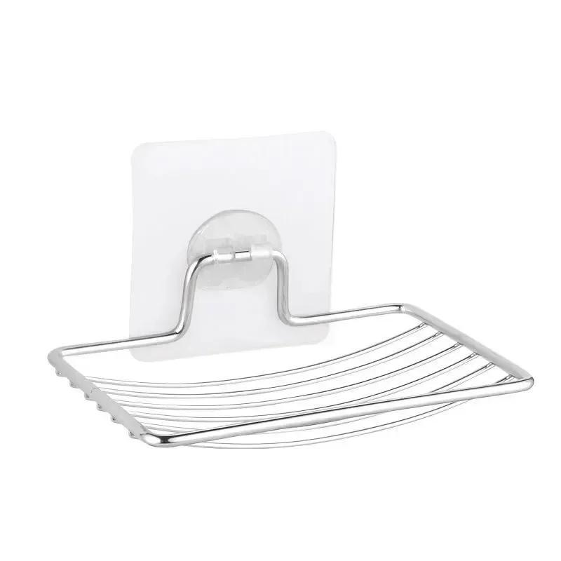 Stainless Steel Soap Rack Punch-free Nail-free Bathroom Single Layer Drain Wall Hanging Sucker Soap Box Light Luxury Shelf