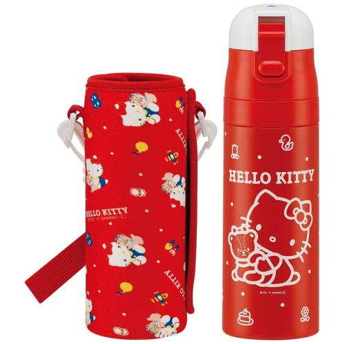 Skater Children's Stainless Steel Water Bottle, Direct Drinking, 470ml Hello Kitty, Child-Friendly, Lightweight Type, Girls, Comes with Exclusive Cove