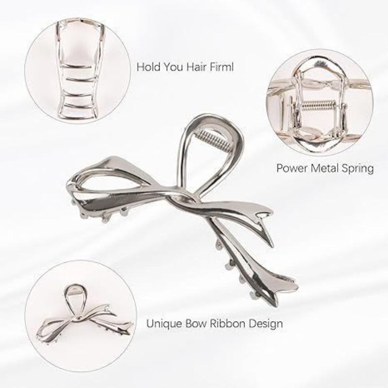 Retro Bow Metal Clip, Women'S Anti Slip Shark Ponytail Clip, Fashionable New Hair Accessory