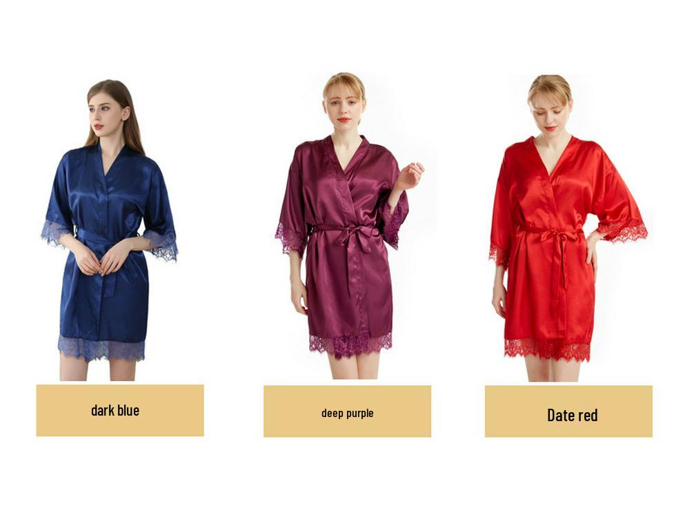 Γυναικεία Καλοκαιρινή Μεταξωτή Ρόμπα Μπάνιου με Μανίκια Επτά Τετάρτων και Δαντελένια Λεπτομέρεια