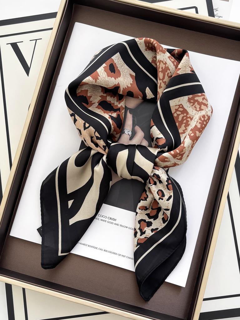 Luxury  Leopard Print Square Scarf Women'S Imitation Silk Scarf Casual Versatile Decoration Small Neck Scarf 70Cmx70Cm