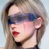 Y2K Rimless Sunglasses One Piece Lens Wrap Around Cyber Punk Futuristic Unisex Hip Hop Party Sun Glasses