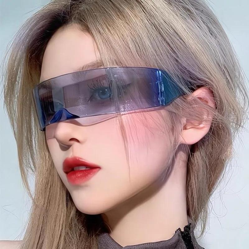 Y2K Rimless Sunglasses One Piece Lens Wrap Around Cyber Punk Futuristic Unisex Hip Hop Party Sun Glasses