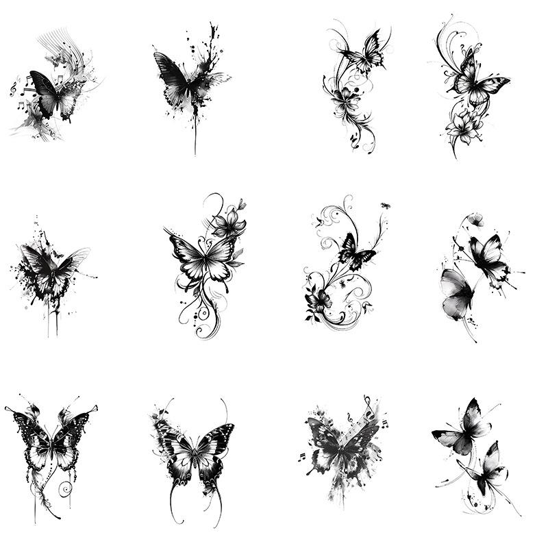 Schmetterling Kräutersaft Tattoo-Aufkleber, Nicht-reflektierendes realistisches Design, Langlebige wasserdichte Körperkunst für einen auffälligen Stil