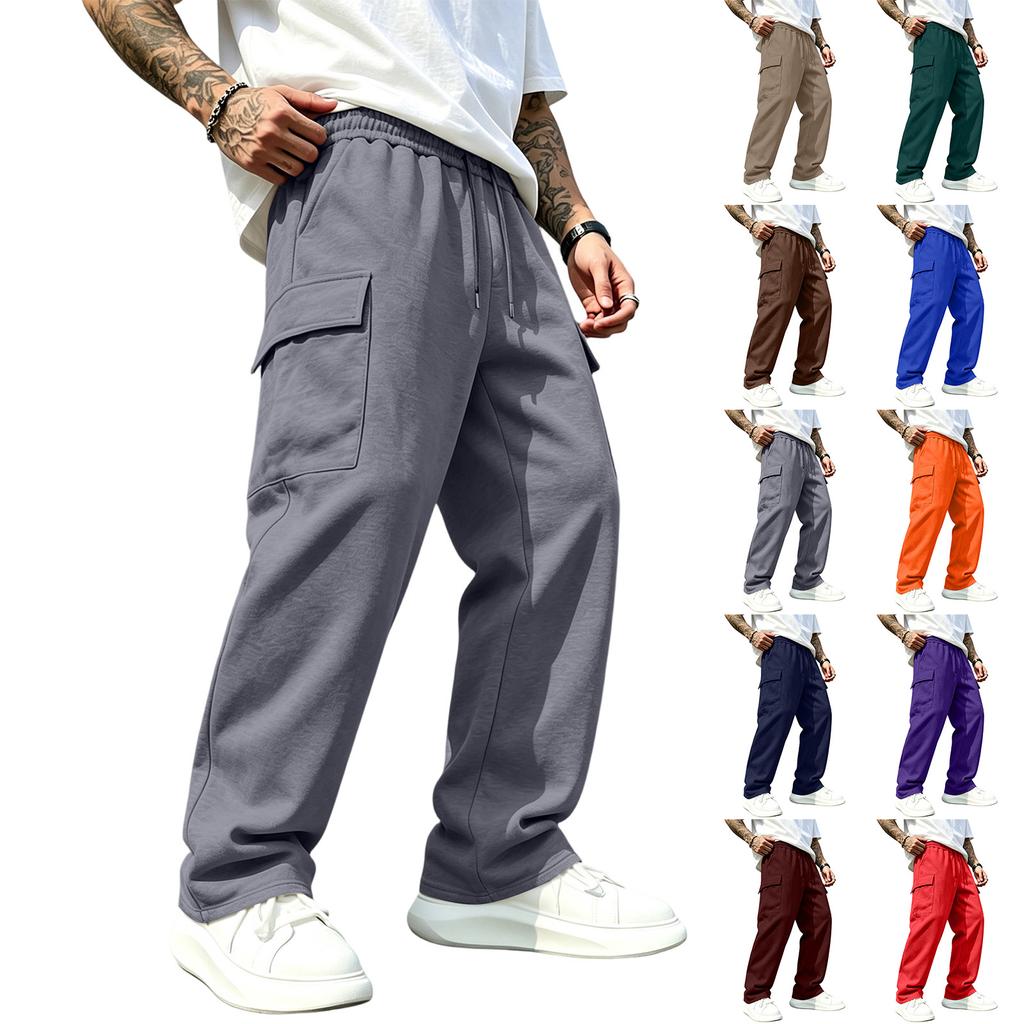 Men's Casual Cargo Pants with Elastic Waistband and Drawstring Straight Leg Joggers