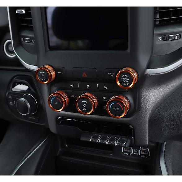 RT-TCZ Center Control AC Radio Switch Knob Cover Volume Tune Switch Knob Button Cover Trim Ring Aluminium Alloy Interior Accessories for Dodge RAM