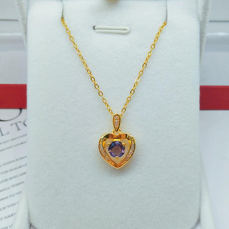 Gold Plated Heart Pendant Necklace with Micro-Paved Diamonds for Women.