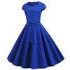 Retro Hepburn-stil enfärgad svängklänning med bälte