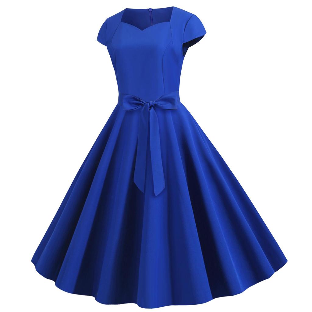 Retro Hepburn-stil enfärgad svängklänning med bälte