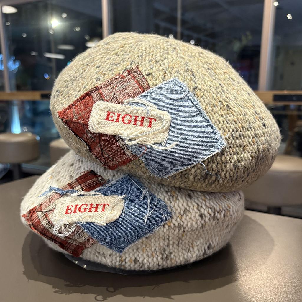 Autumn and Winter Retro New Woolen Beret Literary and Casual All-match Painter Hat Patch Color Advance Hat