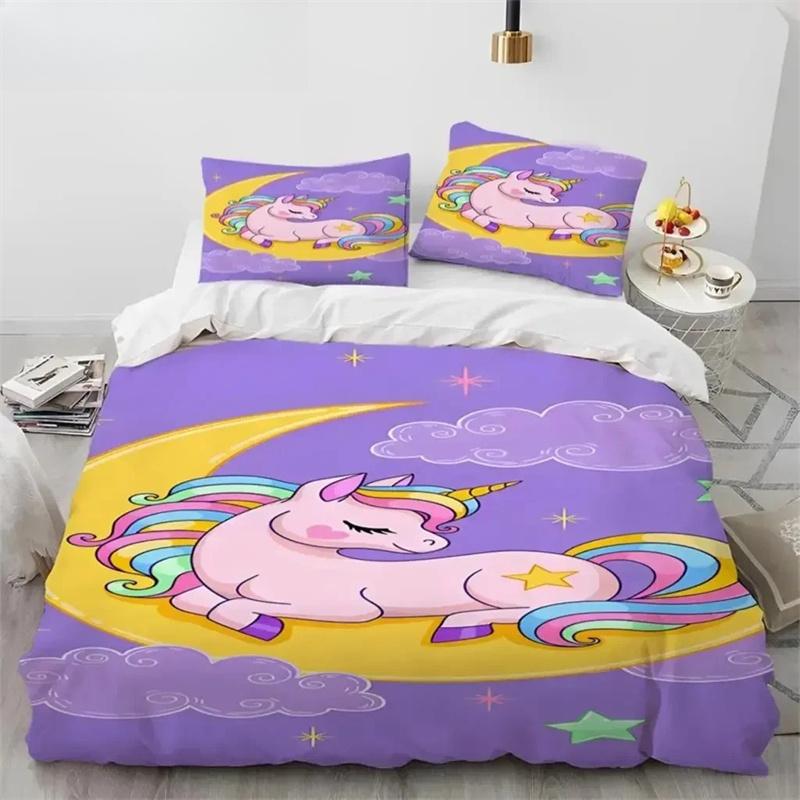 Unicorn Cute Cartoon Comforter Bedding Set,Duvet Cover Bed Set Quilt Cover Pillowcase,Queen Bedding Set For Child Boy Girl Gift