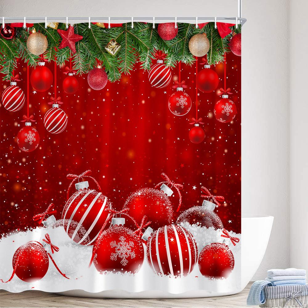 GAERed Santa Claus Christmas Shower Curtain White Snowflake Xmas Tree Gift New Year Home Bathroom Decor Bath Curtains With Hoo