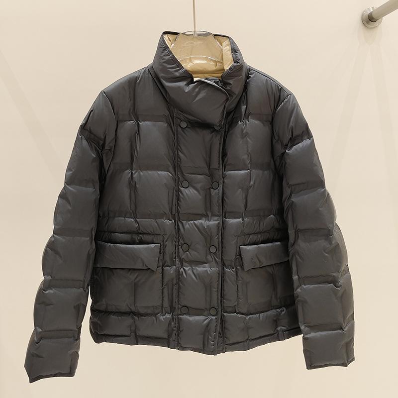 Autumn and Winter New Fashion Stand-up Collar Double-sided Wear Pressed Rubber Double-breasted Down Jacket Women's Short Winter Coat Tide
