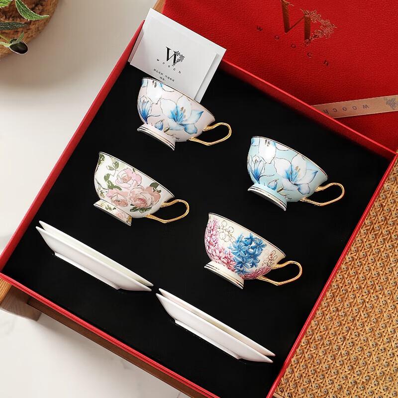 WOOCH Flower Dance Series Exquisite 4-Cup & Saucer Gift Set