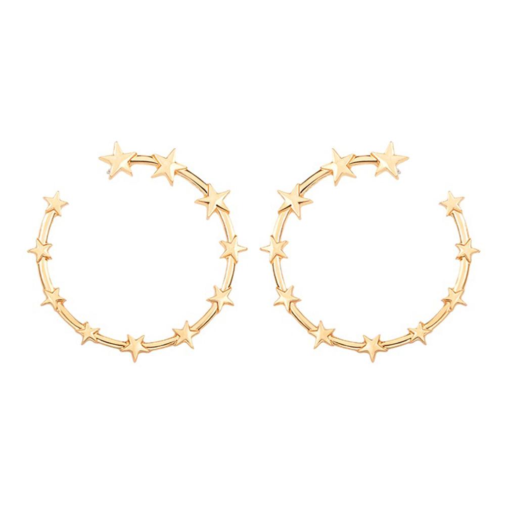 

Women Exaggerated Geometric Big Circle Hoop Earrings Star Pentagram Earrings Gold #1