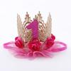 1Pc Baby Girl Happy Birthday Party Hats Kids One Year Flower Princess Crown Headband Baby Shower 1St Birthday Decor Party Supply