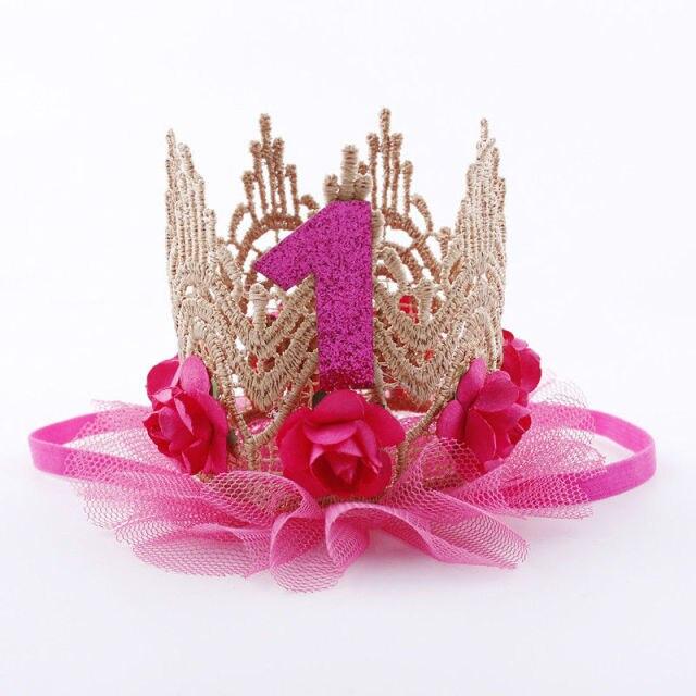1Pc Baby Girl Happy Birthday Party Hats Kids One Year Flower Princess Crown Headband Baby Shower 1St Birthday Decor Party Supply