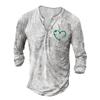 Men'S Printed T-Shirt Outdoor Retro Button Loose Long Sleeve Top