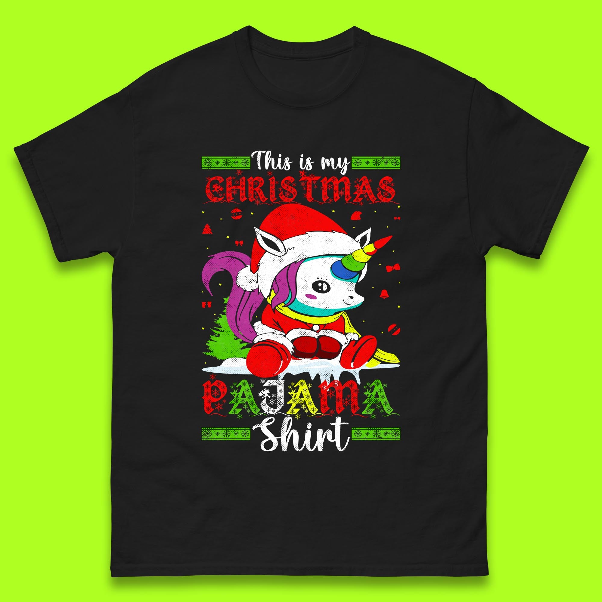 Christmas Unicorn Santa Costume Mens T Shirt Womens Tops Tees This Is My Christmas Pajama Shirt Top XL