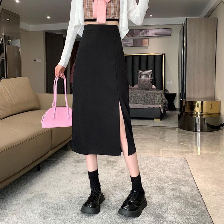 2024 Autumn High-Waist A-Line Slit Midi Skirt, Plus Size, Slimming Design