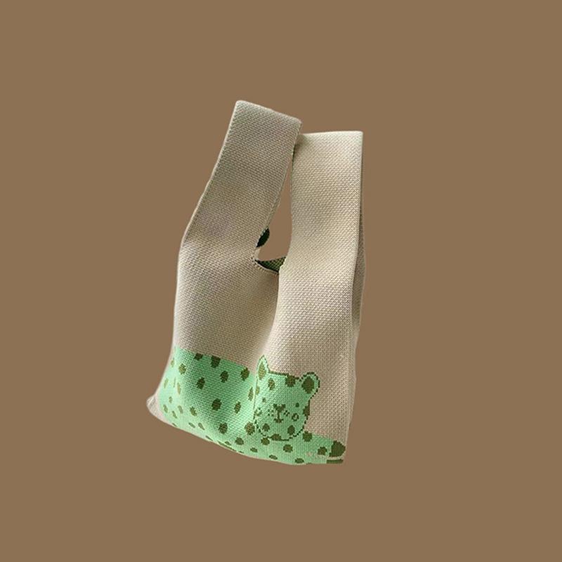 Women'S Knot Wrist Bag Tote Handmade Knitted Bag Portable Mini Striped Bucket Phone Bags Large Capacity Autumn Winter Handbags