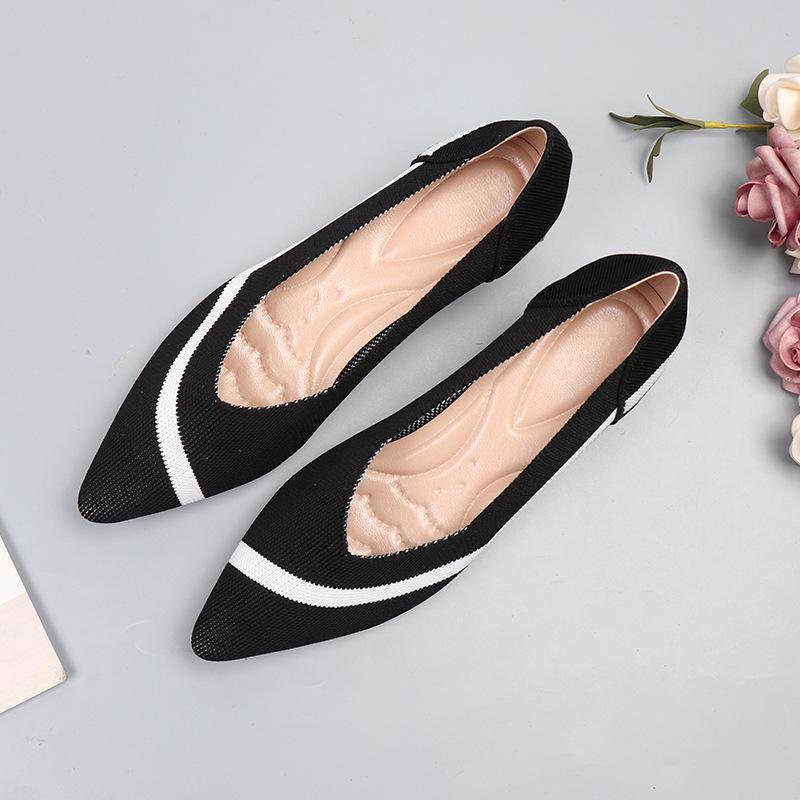 

Весенние и осенние летящие трикотажные туфли-лодочки на среднем каблуке, вязаные летящие нити, остроносые туфли-лодочки, оригинальный толстый каблук 40