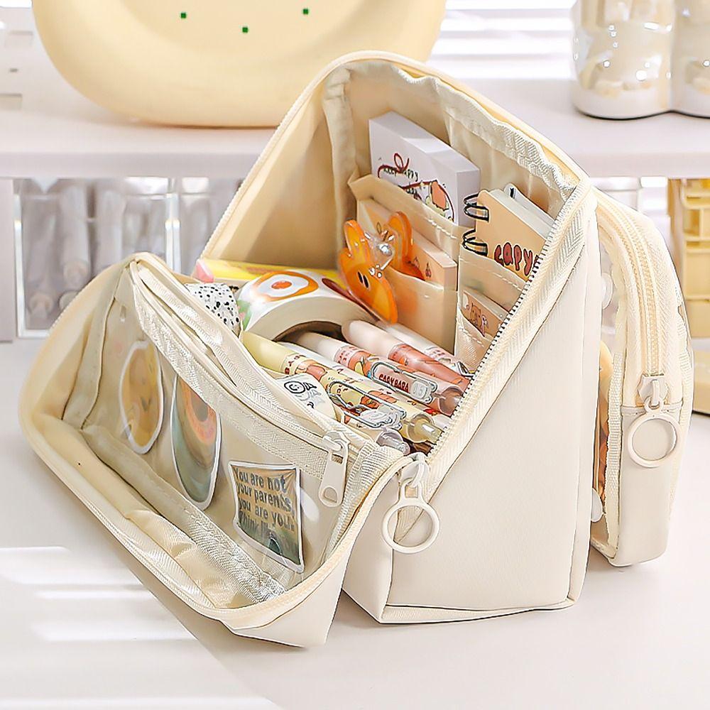 Pocket Partition Pencil Case Detachable Stationery Storage Pouch  For Office School Supplies