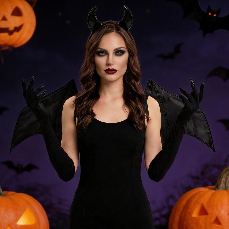 Halloween Bat Costume Accessories Bat Wing Evil Horn Headband Gloves for Halloween Party,Cosplay,Costume Ball,Carnivals