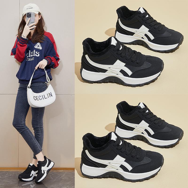 Damen Winter Casual Klobige Plateau-Sneakers Rutschfest Schnürschuh Futter aus Kunstfell Laufschuhe Warmes Fleecefutter Lauf-Tennis-Sneakers für Damen