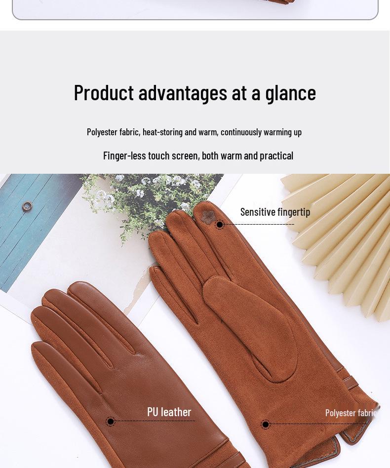 Women's Winter Leather Gloves - Warm Fleece-Lined, Touchscreen, Coldproof, for Riding, Driving, and Outdoor Cycling.