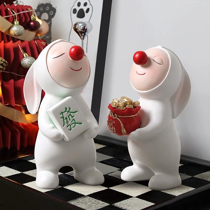 Rote Nase, reiche Kaninchen-Dekoration, Tisch, Harzpuppe, Einweihungsgeschenk, Wohnzimmer, Veranda, TV, Weinschrank, Dekoration