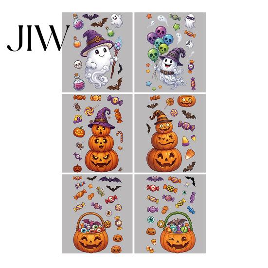 Party Supplies for Halloween Cartoon Window Cling Stickers, Ghost Pumpkin Candy Glass Decals, Self-Adhesive Removable Decorative Posters